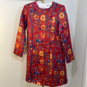 Misslook, red ground, floral, textured dress. Size M